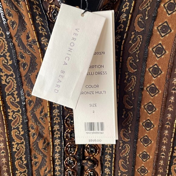 Veronica Beard Borrelli Brown Beaded Maxi Dress - Size 2 - Picture 7 of 7